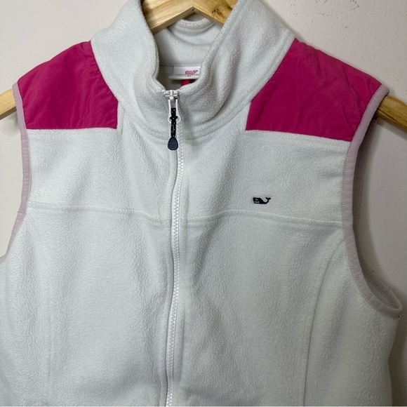 Vineyard Vines Fleece Jacket Women White‎ Solid Full Zip Vest Pocket Collar Sz M - Picture 4 of 9